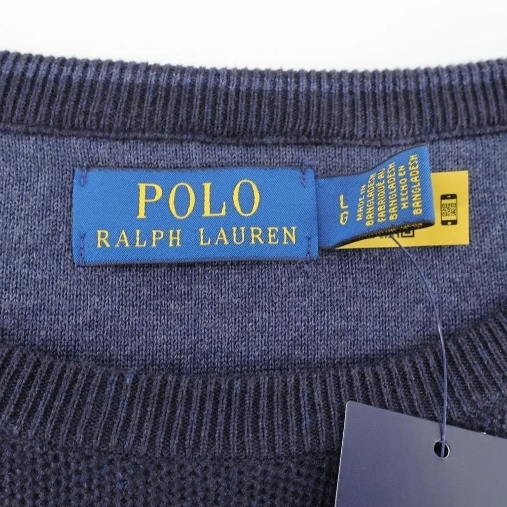 Polo Ralph Lauren Waffle Knit Sweater Navy‎ Blue Long Sleeve Men L